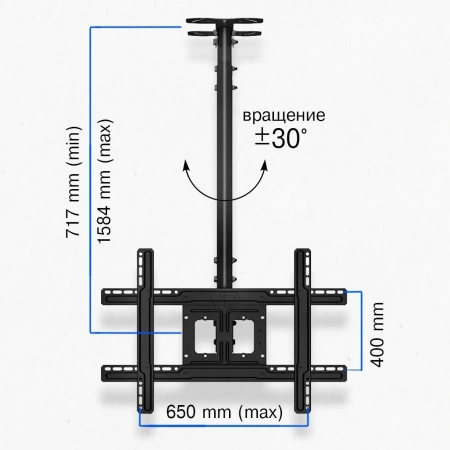 NB T560-15 ЧЕРНЫЙ  ПОТОЛОЧНЫЙ VESA диа-ль 32-57", нагрузка 68 кг.от потолка 70-160 см. , вес 5 кг, , фото в интернет-магазине Radio26
