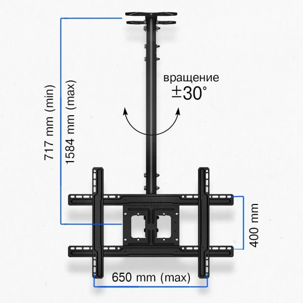 NB T560-15 ЧЕРНЫЙ  ПОТОЛОЧНЫЙ VESA диа-ль 32-57", нагрузка 68 кг.от потолка 70-160 см. , вес 5 кг, , фото в интернет-магазине Radio26